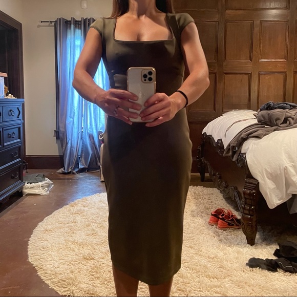 Plain Sud olive green sexy bodycon midi dress, Medium, NWOT - Picture 2 of 8